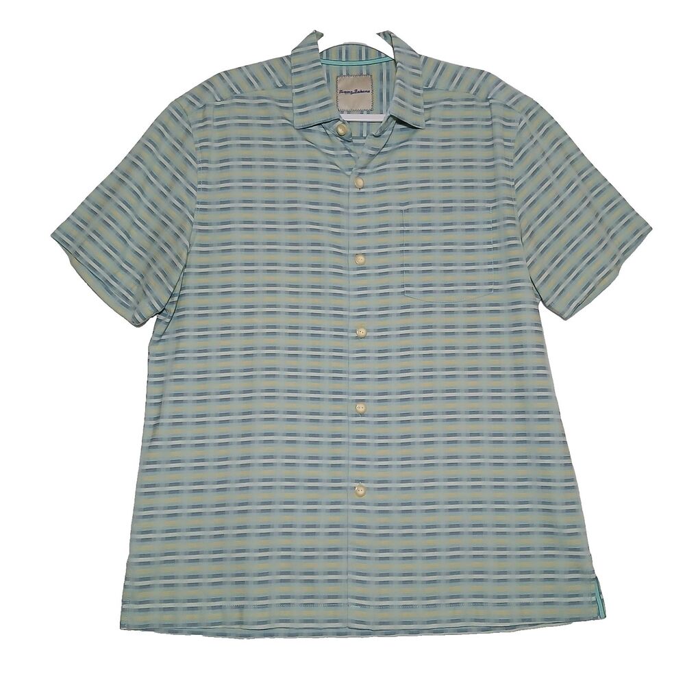 Tommy Bahama Mens Blue Striped Button Down Shirt Casual Short Sleeve Vaca #980
